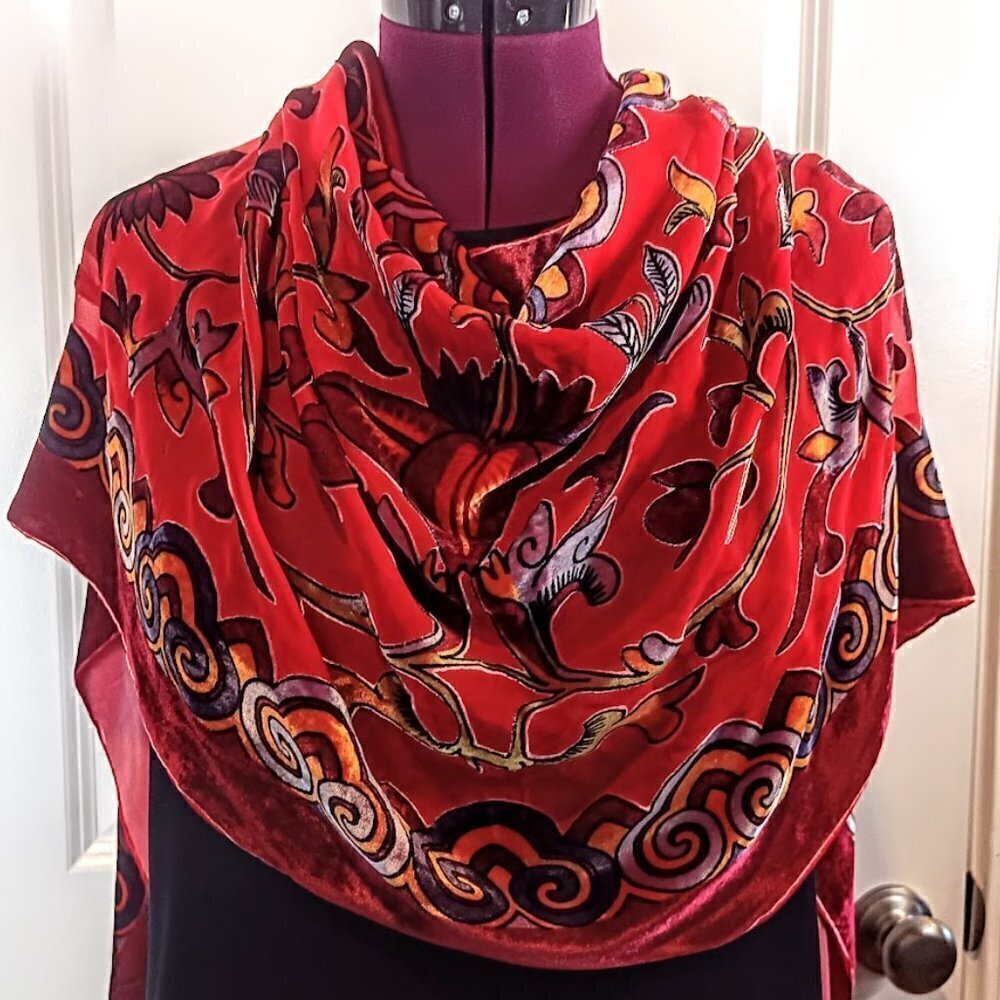Red Velvet Burnout Oblong Scarf Wrap
